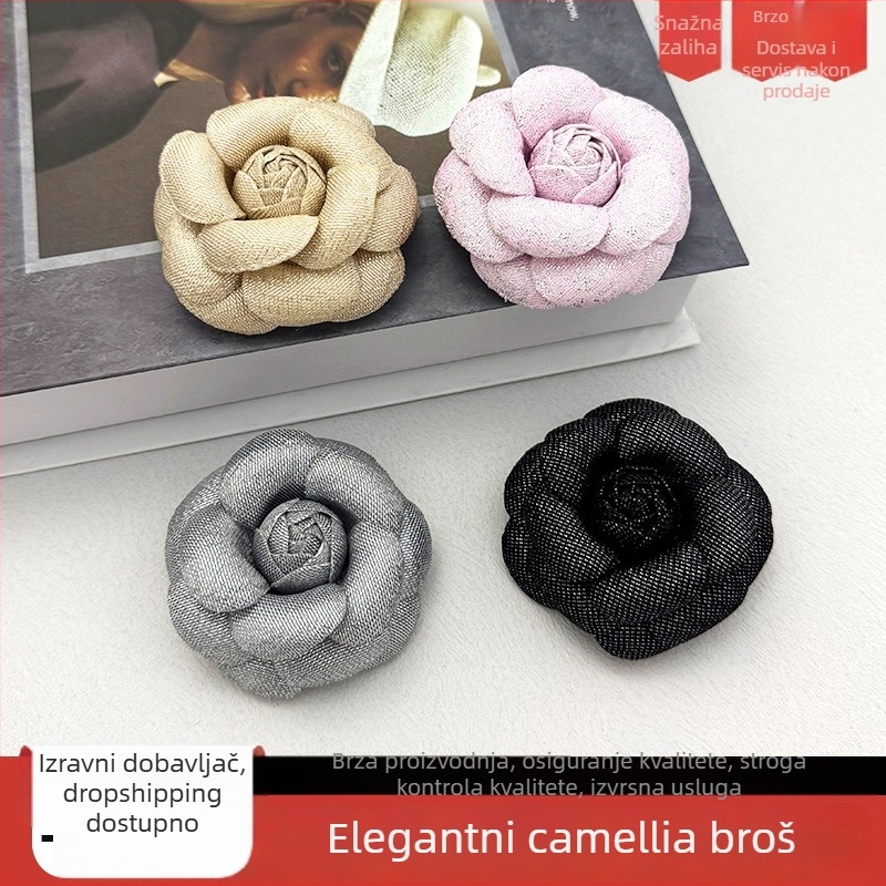 Tekstilna broš Camellia cvijet, retro, unisex, rever pin, memorijalna funkcija (Materijal: tekstil; Oblik: cvijet; Stil: retro/unisex; Funkcija: memorijalna)
