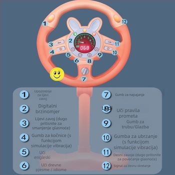Dječji edukativni volan za simulaciju vožnje, baterijski trening uređaj za auto s glazbenom/glasovnom funkcijom, ABS, za uzrast 4-6 godina