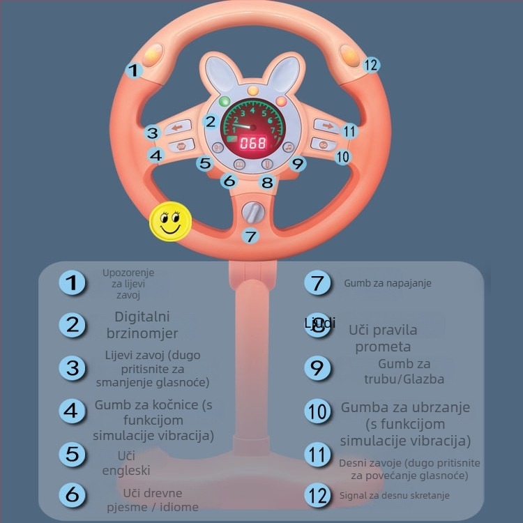 Dječji edukativni volan za simulaciju vožnje, baterijski trening uređaj za auto s glazbenom/glasovnom funkcijom, ABS, za uzrast 4-6 godina