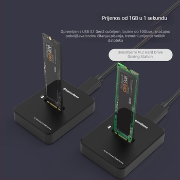 Kućište za M.2 SSD NVMe/SATA s dvostrukim protokolom, USB-C 3.2 Gen2, do 8TB, kompaktno prijenosno, modeli SD03A/SD02A/SD01A