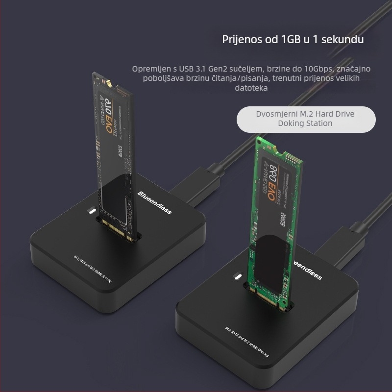 Kućište za M.2 SSD NVMe/SATA s dvostrukim protokolom, USB-C 3.2 Gen2, do 8TB, kompaktno prijenosno, modeli SD03A/SD02A/SD01A