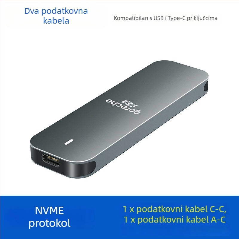 Kućište za M.2 NVMe SSD s USB-C, aluminijska legura + ABS, podržava do 4 TB, brzina prijenosa 5–10 Gbps