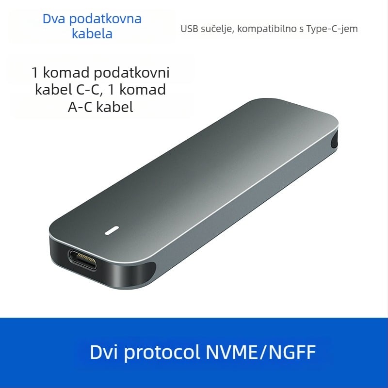 Kućište za M.2 NVMe SSD s USB-C, aluminijska legura + ABS, podržava do 4 TB, brzina prijenosa 5–10 Gbps