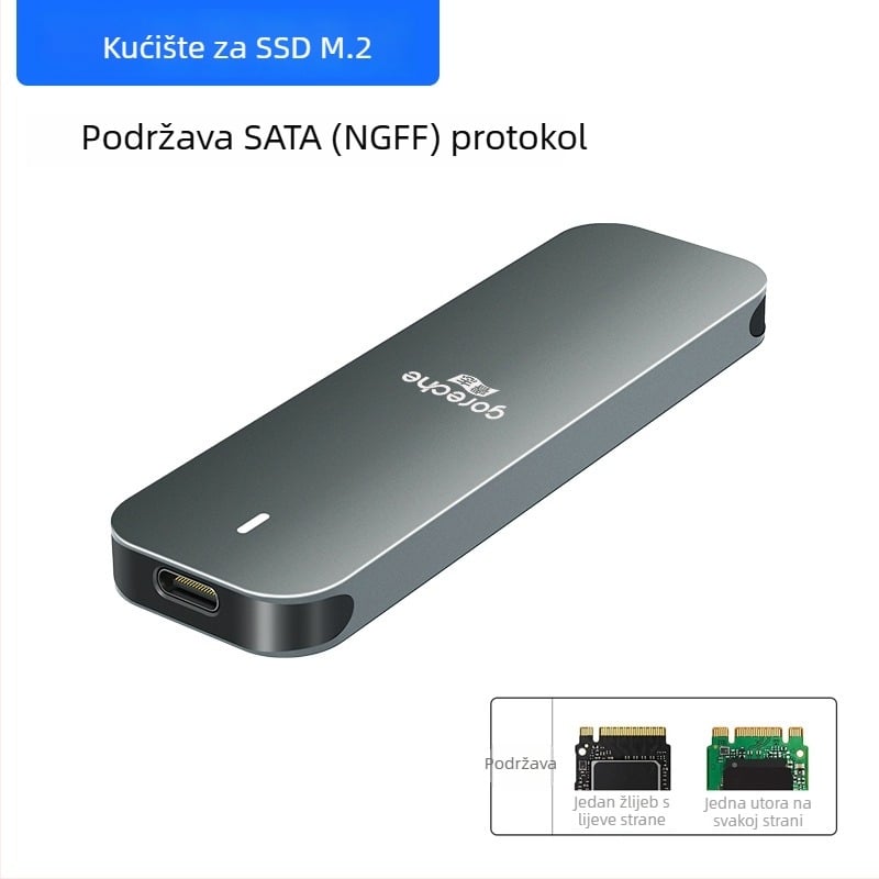 Kućište za M.2 NVMe SSD s USB-C, aluminijska legura + ABS, podržava do 4 TB, brzina prijenosa 5–10 Gbps