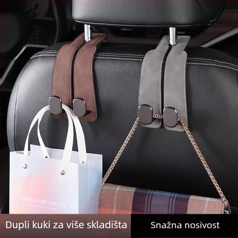 Auto kuka za stražnje sjedalo s dvostrukim kukama, veluru izgled, lagani luksuz, za pohranu (Materijal: Rubber skin; Stil: Light luxury; Funkcija: Car storage; Vrsta: Car hook; Marka: Koji)