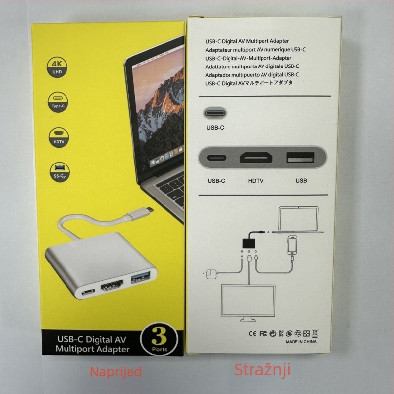 Type-C 3-u-1 docking stanica s HDMI izlazom i USB hubom, vanjsko napajanje, prijenos do 5 Gbps