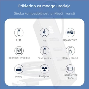 USB hub za prijenosno računalo, 1-4 izlaza, USB 3.0, Type-C prijenos, model H302 (USB 3.0, 1-4 priključci, bez vanjskog napajanja, kabel 120 cm)