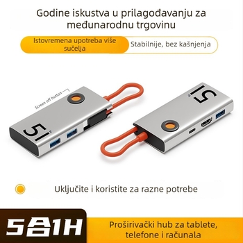 Type-C docking stanica s HDMI i USB 3.0 hubom, 5-u-1, 5Gbps, kabel 0.15m, napajanje preko USB, model HC--D--019
