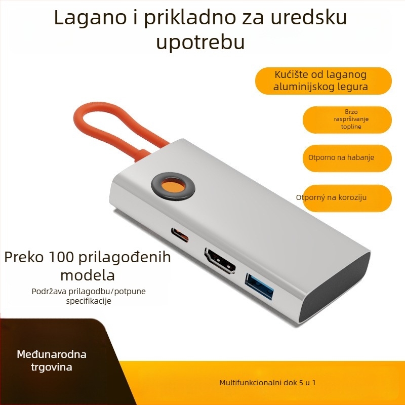 Type-C docking stanica s HDMI i USB 3.0 hubom, 5-u-1, 5Gbps, kabel 0.15m, napajanje preko USB, model HC--D--019