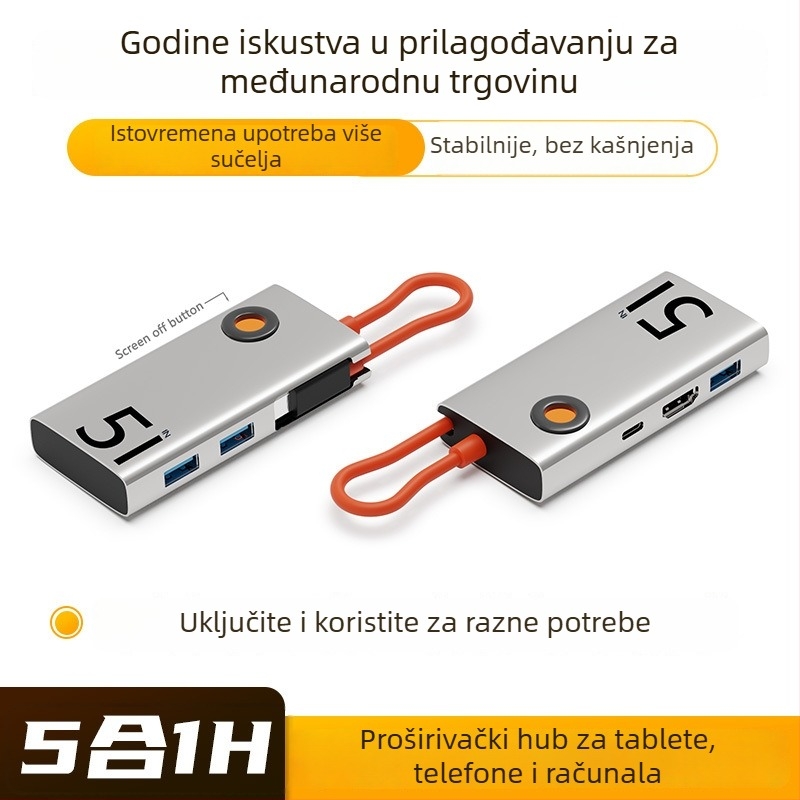 Type-C docking stanica s HDMI i USB 3.0 hubom, 5-u-1, 5Gbps, kabel 0.15m, napajanje preko USB, model HC--D--019