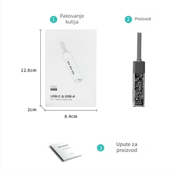USB-C docking stanica s 4 porta USB 3.0 extender, aluminijsko kućište, ispis logotipa, bez vanjskog napajanja, 5Gbps