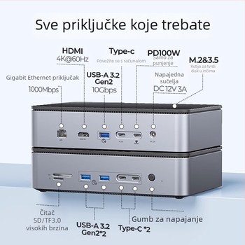 Orico USB 3.2 Gen2 Dock za 3.5/2.5'' i M.2 NVMe/SATA diskove, napajanje preko USB (bez vanjskog napajanja)