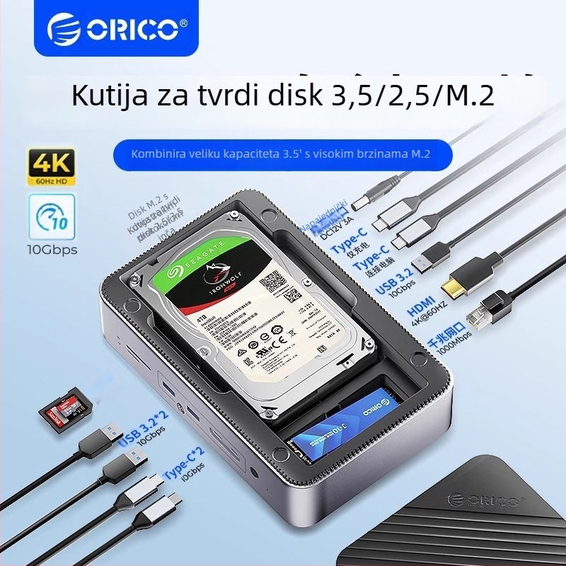 Orico USB 3.2 Gen2 Dock za 3.5/2.5'' i M.2 NVMe/SATA diskove, napajanje preko USB (bez vanjskog napajanja)