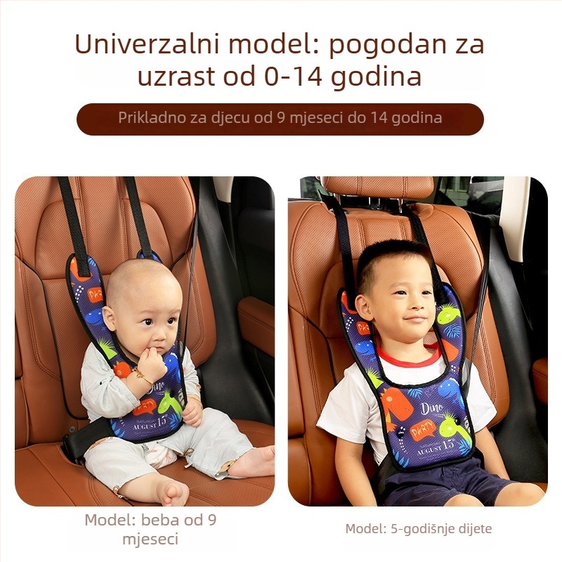 Dječji regulator sigurnosnog pojasa za auto s zaštitom trbuha i ramena, crtani dizajn, kopča na gumbe, prenosno