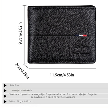 Muški kratki novčanik od prave kože, koža prvog sloja, gradski minimalistički stil, jednobojna boja