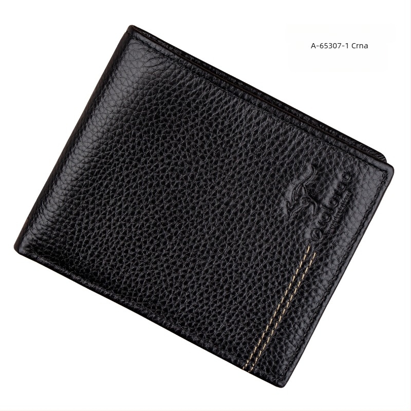 Muški kratki novčanik od prave kože, koža prvog sloja, gradski minimalistički stil, jednobojna boja