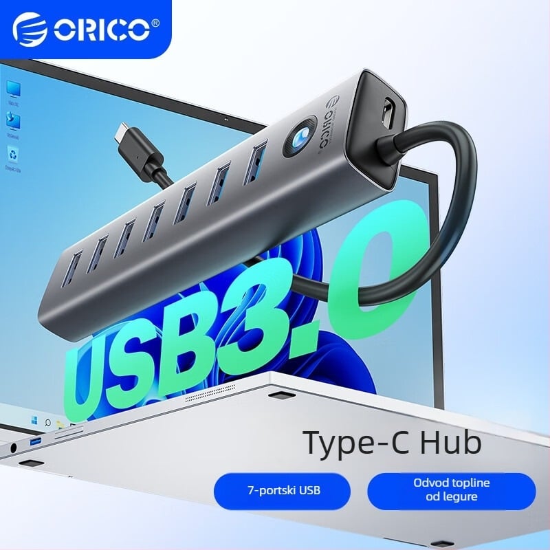 Orico USB 3.0 7-portna docking stanica iz aluminijske legure, model CL7U