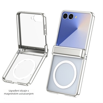 Prozirno TPU kućište za Samsung Galaxy Z Flip7 s magnetskim bežičnim punjenjem i elektropliranim središnjim šarkom te zaštitom od pada