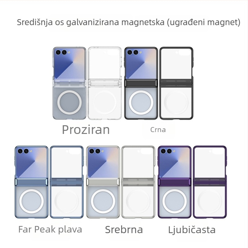 Prozirno TPU kućište za Samsung Galaxy Z Flip7 s magnetskim bežičnim punjenjem i elektropliranim središnjim šarkom te zaštitom od pada