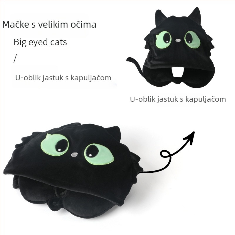 Crtani U-oblik jastuk s punjenjem od pjenu, mek pokrov od spandeksa, 2-u-1 dekorativna igračka