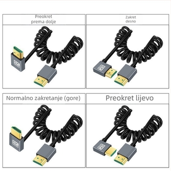 HDMI 2.1 kabel sa spiralnim vodom (bakreni vodič, niklani završetak, adapter kabel)