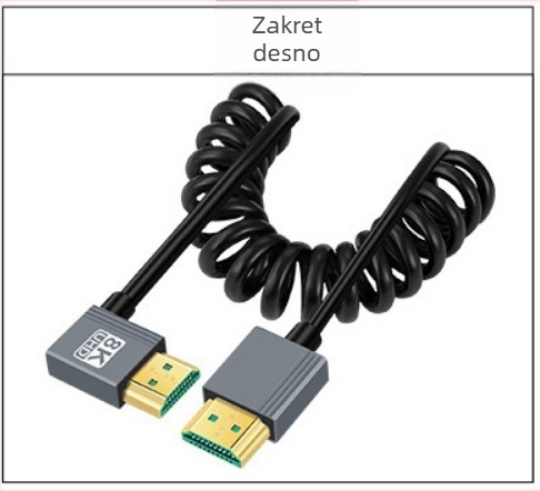 HDMI 2.1 kabel sa spiralnim vodom (bakreni vodič, niklani završetak, adapter kabel)