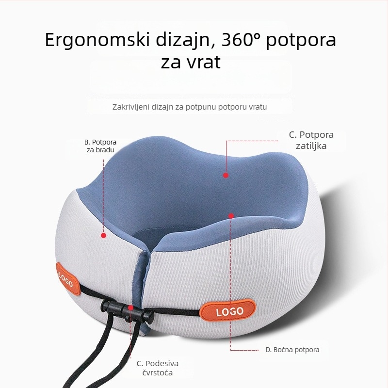 Jastuk za vrat u obliku U s memorijskom pjenom i hladnom tkaninom za putovanja