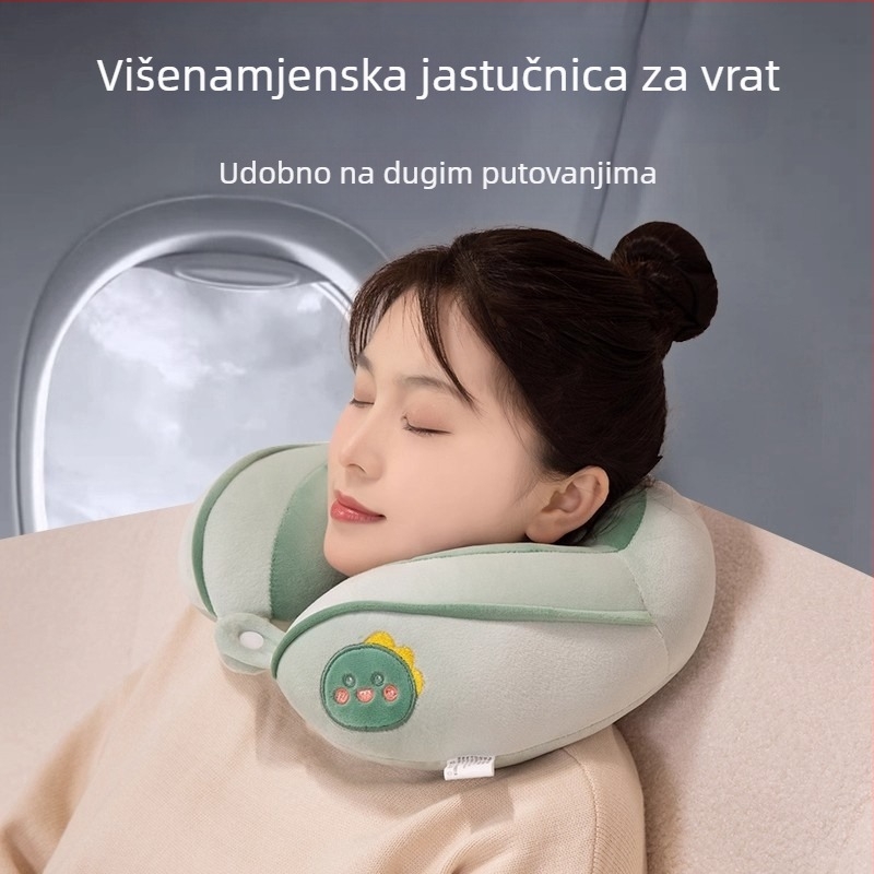 U-oblika jastuk za putovanje za vrat s PP pamukom punjen, Crystal velvet platno, crtani stil