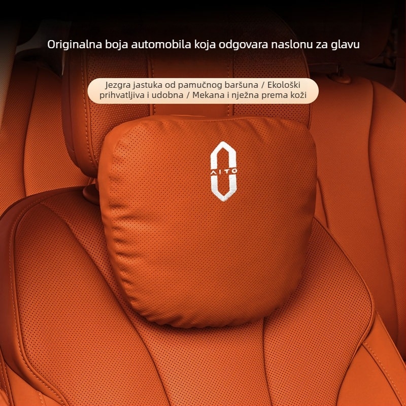Jastuk za vratnu i lumbalnu potporu s memory pjenom, navlaka od 100% pamuka, kompatibilan s Huawei Aito M7 (crveno čajno-narančasta), M5 Amber i M9 originalna boja automobila — Boja tartufa