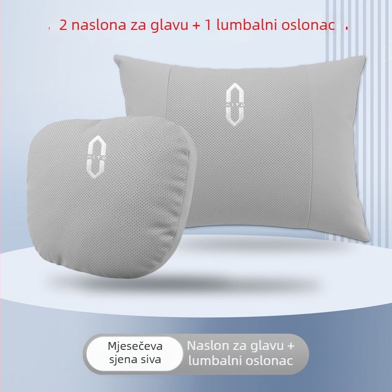 Jastuk za vratnu i lumbalnu potporu s memory pjenom, navlaka od 100% pamuka, kompatibilan s Huawei Aito M7 (crveno čajno-narančasta), M5 Amber i M9 originalna boja automobila — Boja tartufa