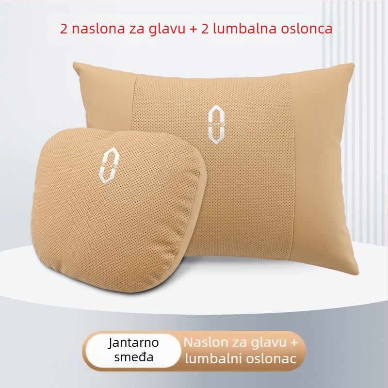 Jastuk za vratnu i lumbalnu potporu s memory pjenom, navlaka od 100% pamuka, kompatibilan s Huawei Aito M7 (crveno čajno-narančasta), M5 Amber i M9 originalna boja automobila — Boja tartufa