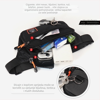 Pojasna torbica i novčanik za muškarce i žene, vodootporan, velik kapacitet, zatvaranje zatvaračem, višenamjenska za vanjske aktivnosti