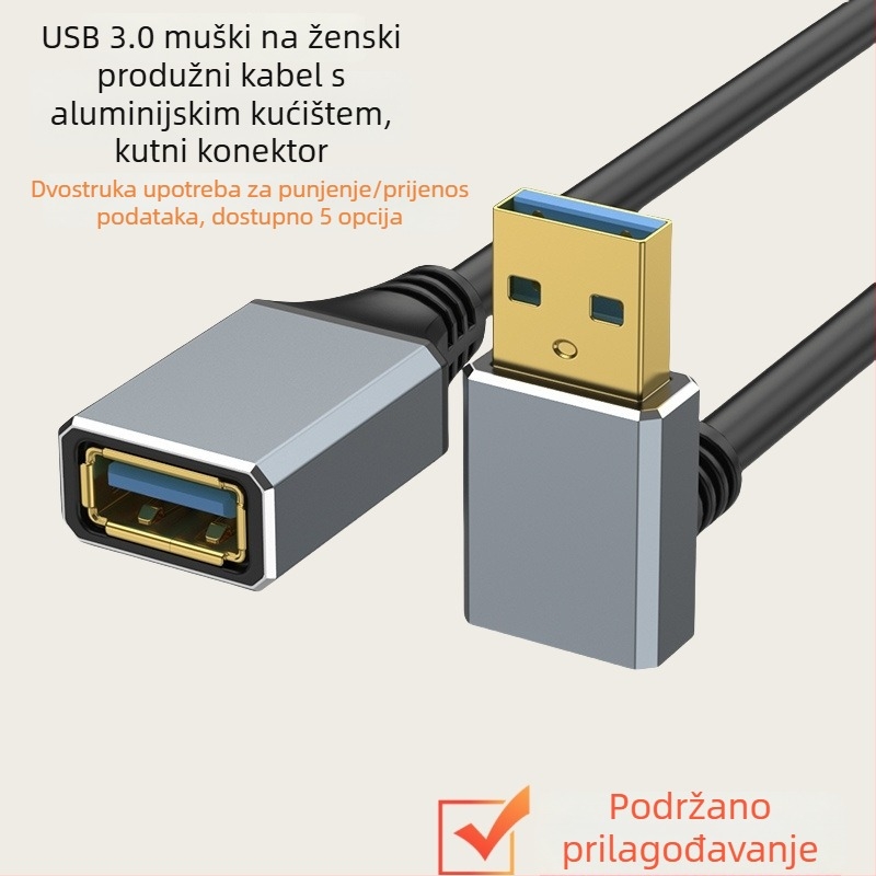 USB 3.0 produžni kabel, muški na ženski priključak, aluminijska legura, podatkovni kabel za prijenosno računalo, tipkovnicu i miš.