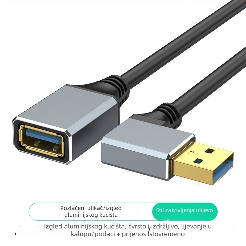 USB 3.0 produžni kabel, muški na ženski priključak, aluminijska legura, podatkovni kabel za prijenosno računalo, tipkovnicu i miš.