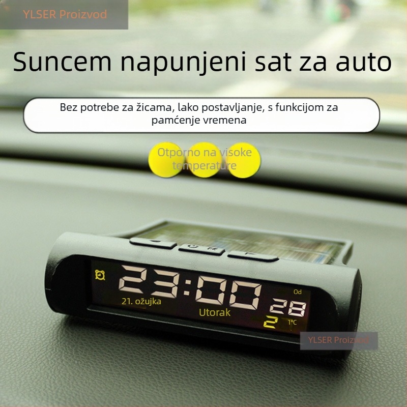 Automobilski sat s termometrom, plastika, aksijalni tip, marka YLSER, podrijetlo Fujian.