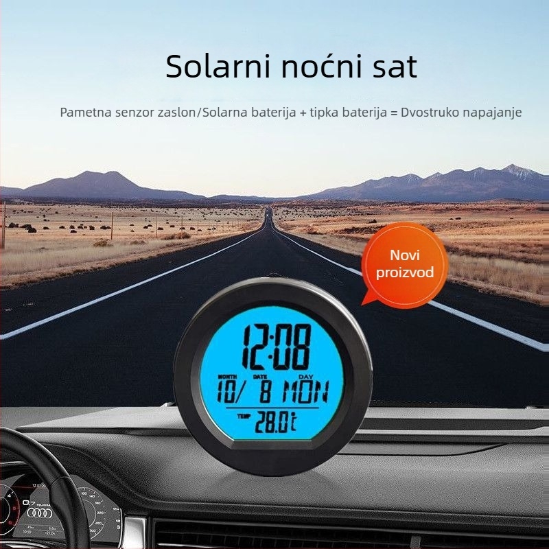 Automobilski elektronički sat s prikazom temperature, vlage i vremena; ABS kućište; Polarlander; podrijetlo Guangzhou