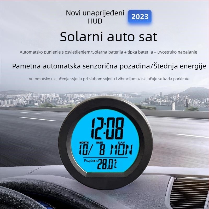 Automobilski elektronički sat s prikazom temperature, vlage i vremena; ABS kućište; Polarlander; podrijetlo Guangzhou