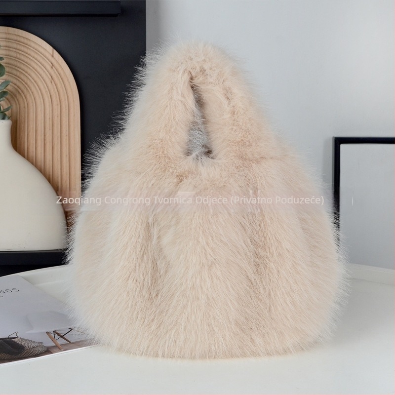 Ženska plush bucket torba, gradski jednostavan stil, magnetsko zatvaranje, podstava od sintetičke kože, materijal: anti-fox