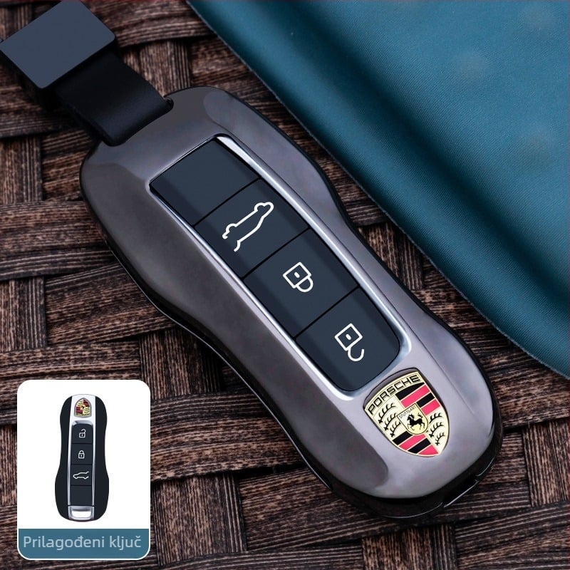 Kućište ključa Porsche, cinkova legura, Chong Titanium, jednostavan stil, kompatibilno s Cayenne, Macan, 911, 718, Taycan