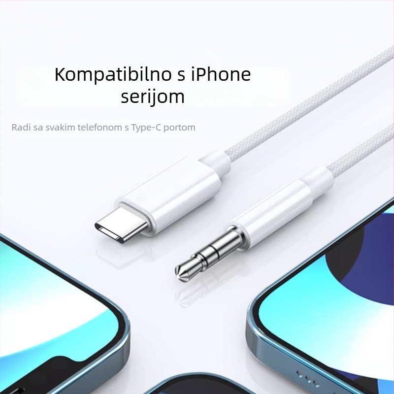 Kabel AUX Audio Type-C na 3,5 mm za auto — bakreni vodič, čisto bakreno jezgro, niklano kućište