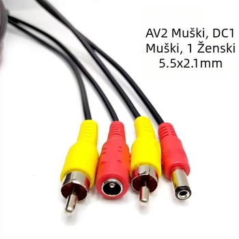 Integrirani kabel za audio i napajanje nadzorne kamere, RCA i DC priključci, produžni kabel, dva u jednom