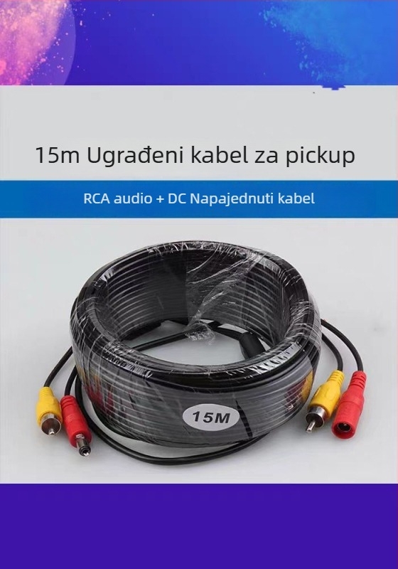 Integrirani kabel za audio i napajanje nadzorne kamere, RCA i DC priključci, produžni kabel, dva u jednom