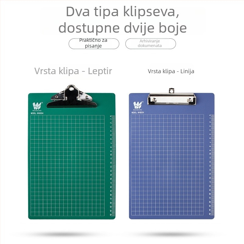 Uredski klip WEICHAUNG, model A4/A5/A6, jednostrani steznik, tiskano logo, kompatibilno s papirom A4/A5/A6