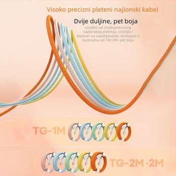 USB-C punjački i podatkovni kabel za Apple, Xiaomi, Oppo, Huawei i Vivo; kompatibilan s iPhone 15/16; duljina 1–2 m; pleteni kabel; 66W brzo punjenje; Vooc protokol