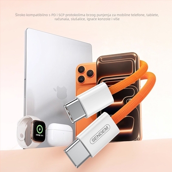 USB-C punjački i podatkovni kabel za Apple, Xiaomi, Oppo, Huawei i Vivo; kompatibilan s iPhone 15/16; duljina 1–2 m; pleteni kabel; 66W brzo punjenje; Vooc protokol