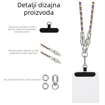 Kabel za podatke s lanyardom za telefon, Type-C i Lightning priključci, pleteni kabel od cinkove legure, brzo punjenje do 100W