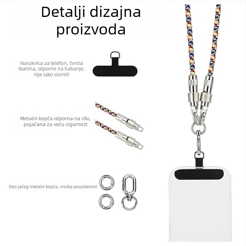 Kabel za podatke s lanyardom za telefon, Type-C i Lightning priključci, pleteni kabel od cinkove legure, brzo punjenje do 100W
