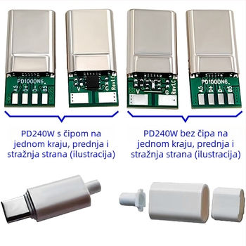 PD240W dvostruko USB-C napajanje za prijenosno računalo, 16-pin Type-C, 20V 5A, USB-C na USB-C