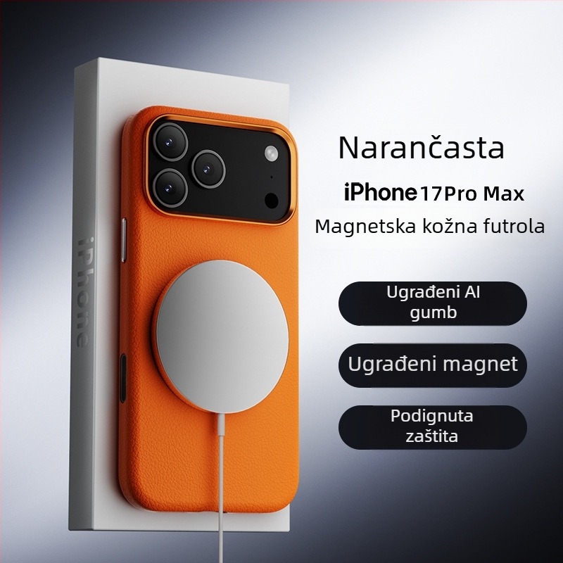 PU kožno tvrdi kućište za iPhone 17 i iPhone 16 Pro Max s ugrađenim magnetskim zatvaračem — jednobojni kožni dizajn