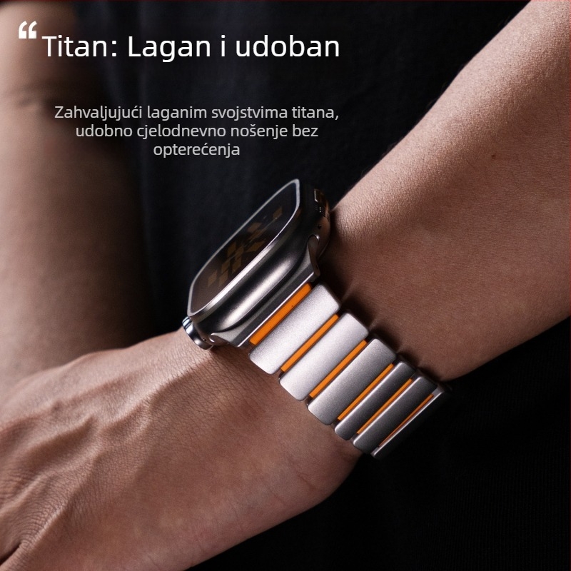Nerđajući čelični remen za Apple Watch S11 s titanijskim zrnom i silikonskom magnetskom kopčom